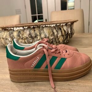 Adidas Gazelle Pink with Green Stripes Sneakers